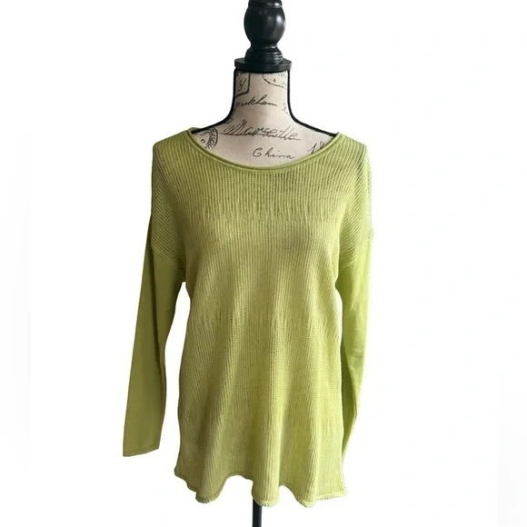 Parkhurst Sweater Semi Sheer Lime Green 100% Cotton Womens Medium - Picture 2 of 13